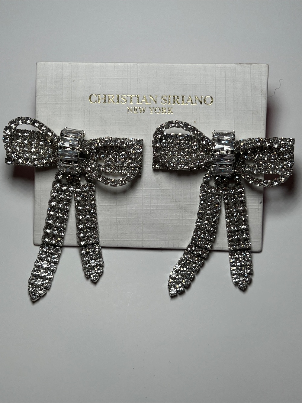 Christian Siriano Crystal Bow Drop Earrings in Silver
